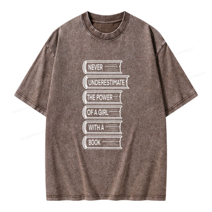 Pagewings Never Underestimate The Power Of A Girl With A Book Unisex Washed T-shirt