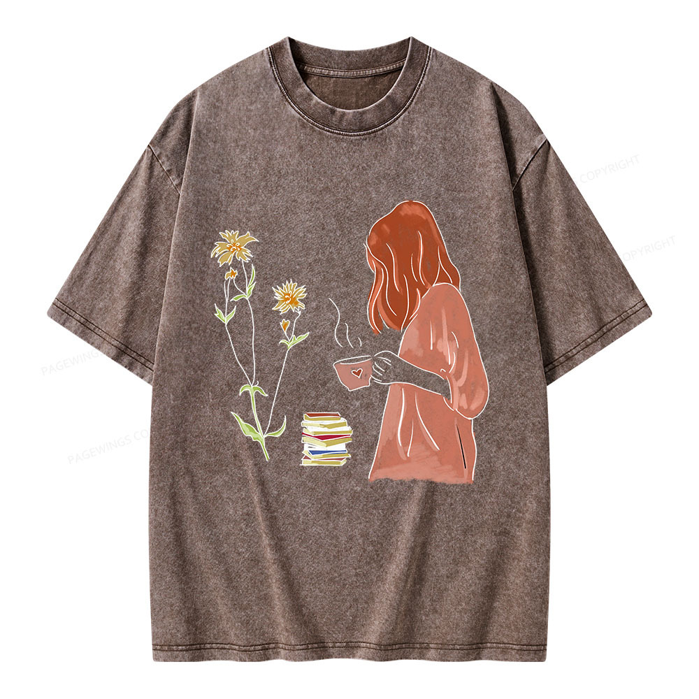 Pagewings Peaceful Moments With Books And Tea Unisex Washed T-shirt