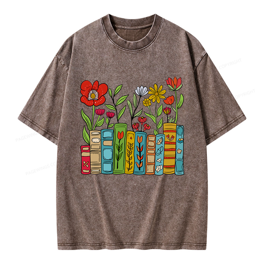 Pagewings Books Blooming Like Flowers In The Mind Unisex Washed T-shirt