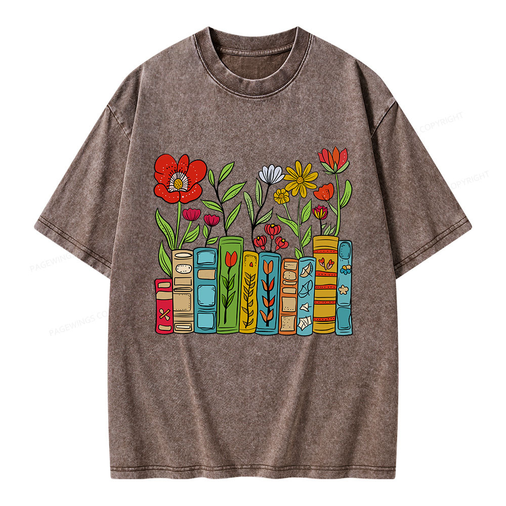 Pagewings Books Blooming Like Flowers In The Mind Unisex Washed T-shirt