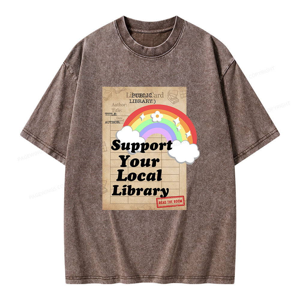 Pagewings Support Your Local Library Unisex Washed T-shirt