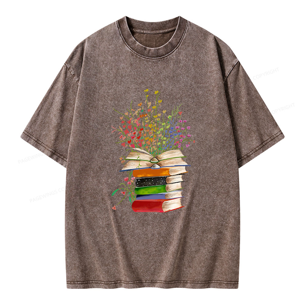 Pagewings Books Bloom With Knowledge Unisex Washed T-shirt