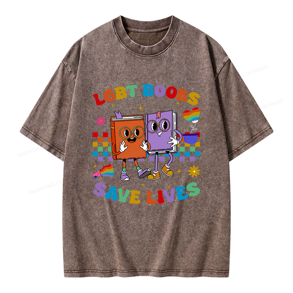 Pagewings Lgbt Book Lives Library Unisex Washed T-shirt