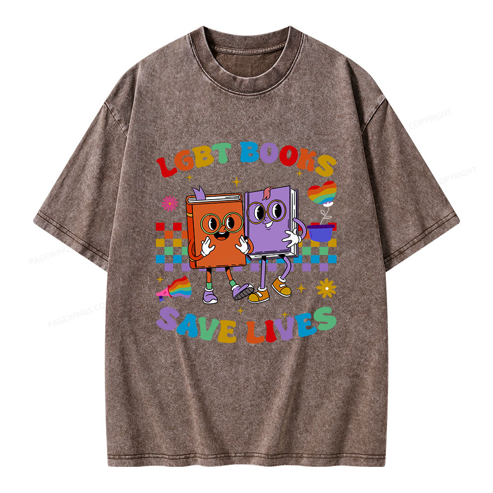 Pagewings Lgbt Book Lives Library Unisex Washed T-shirt