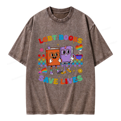 Pagewings Lgbt Book Lives Library Unisex Washed T-shirt