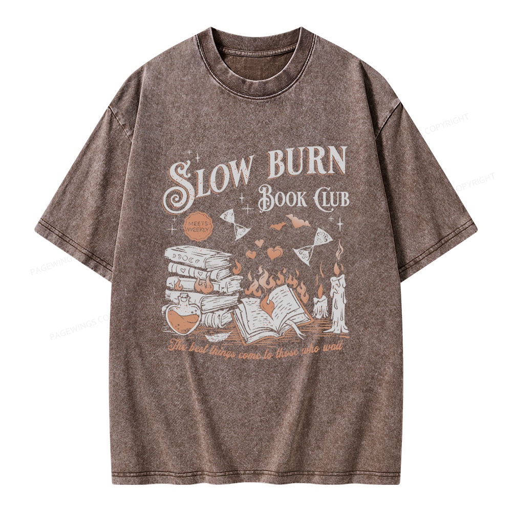 Pagewings Slow Burn Book Club Unisex Washed T-shirt