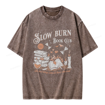 Pagewings Slow Burn Book Club Unisex Washed T-shirt