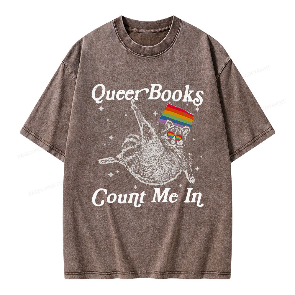 Pagewings Queer Books Count Me In Unisex Washed T-shirt