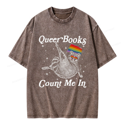 Pagewings Queer Books Count Me In Unisex Washed T-shirt