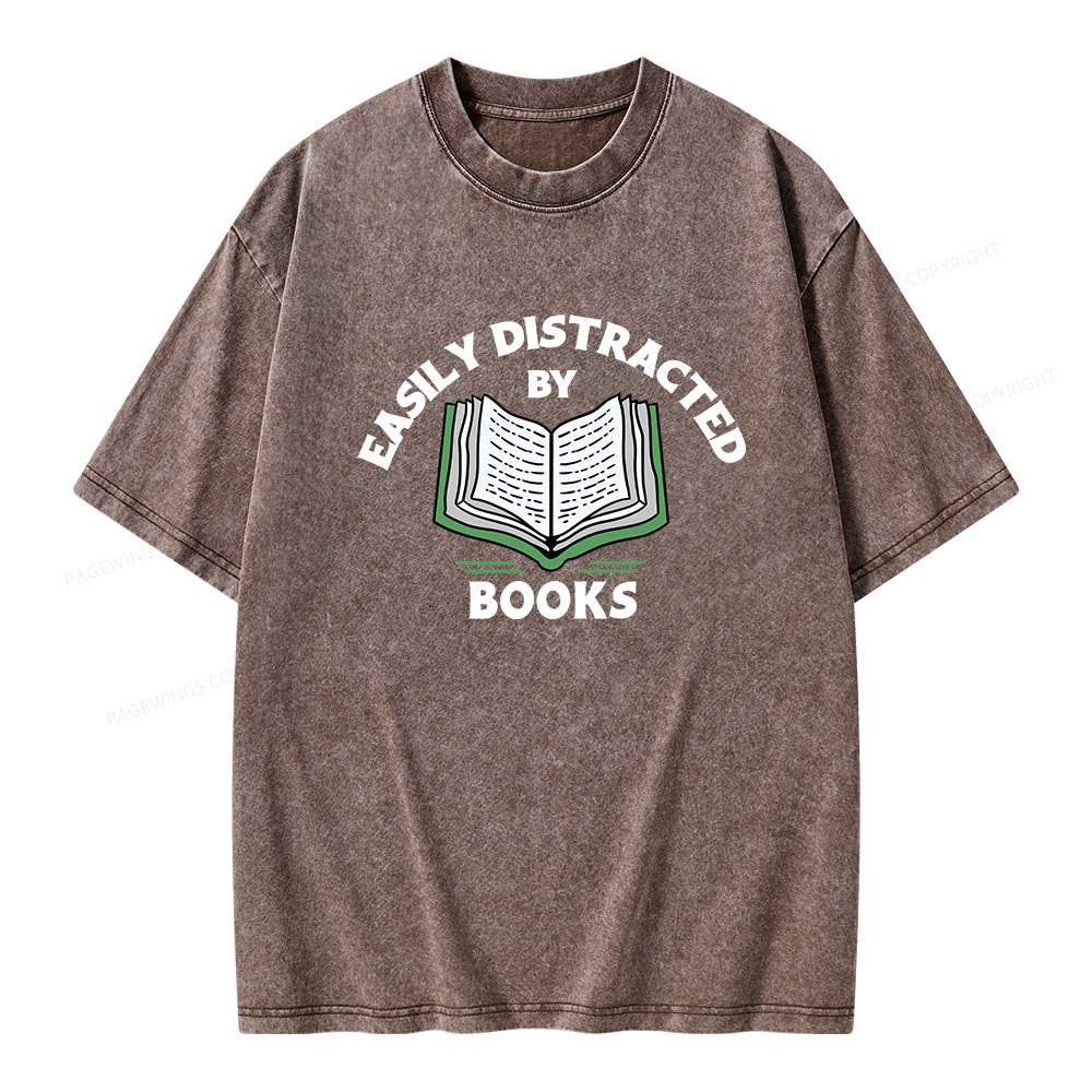 Pagewings Easily Distracted By Books  Unisex Washed T-shirt