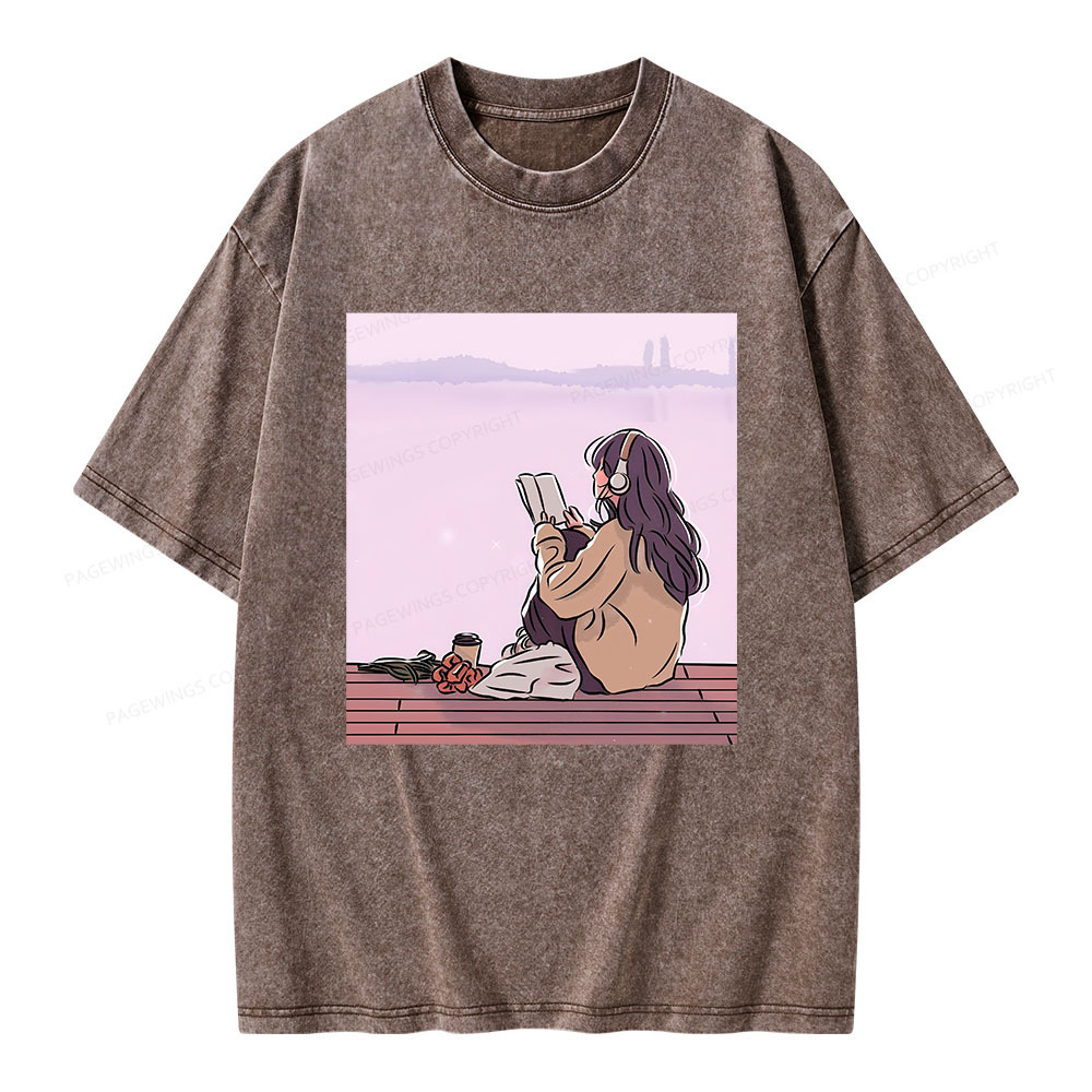 Pagewings A Girl Who Loves To Read Unisex Washed T-shirt