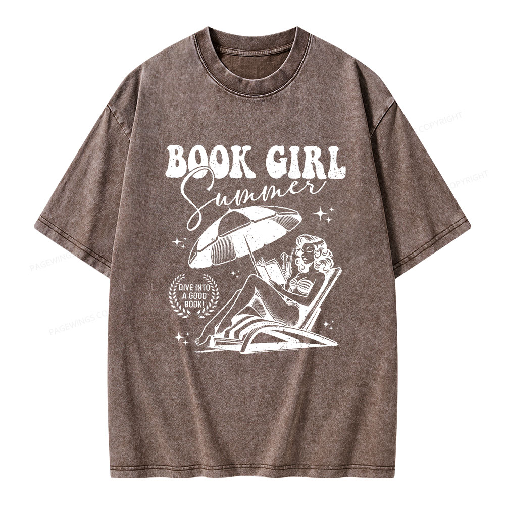 Pagewings Book Girl Summer Unisex Washed T-shirt