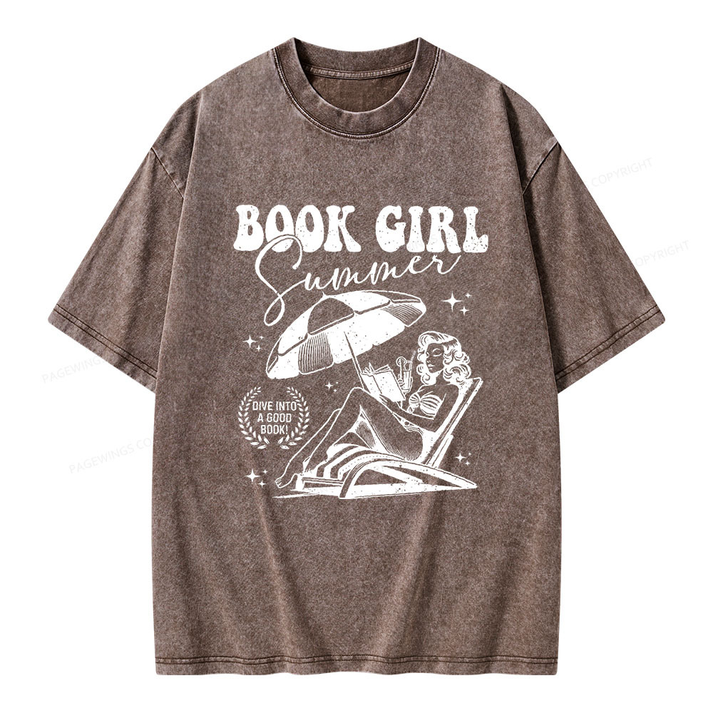 Pagewings Book Girl Summer Unisex Washed T-shirt