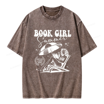 Pagewings Book Girl Summer Unisex Washed T-shirt