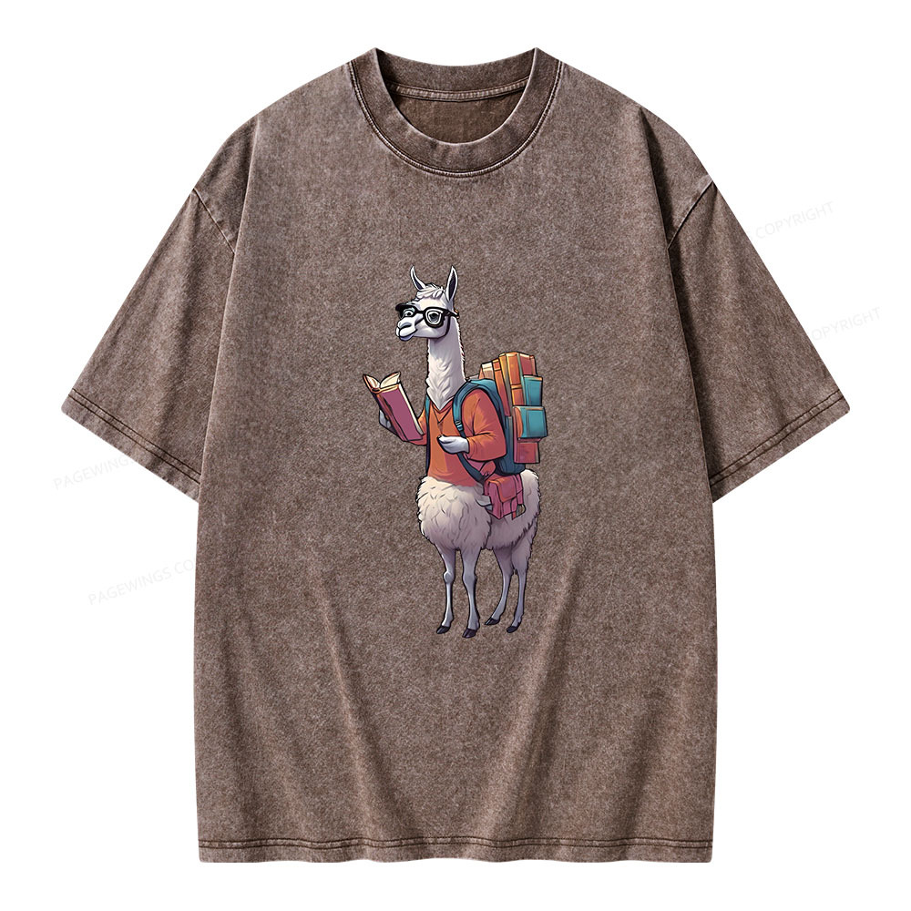 Pagewings Librarian Llama Unisex Washed T-shirt