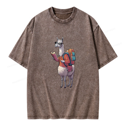 Pagewings Librarian Llama Unisex Washed T-shirt