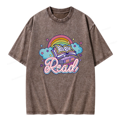 Pagewings Rainbow Book Lover Unisex Washed T-shirt