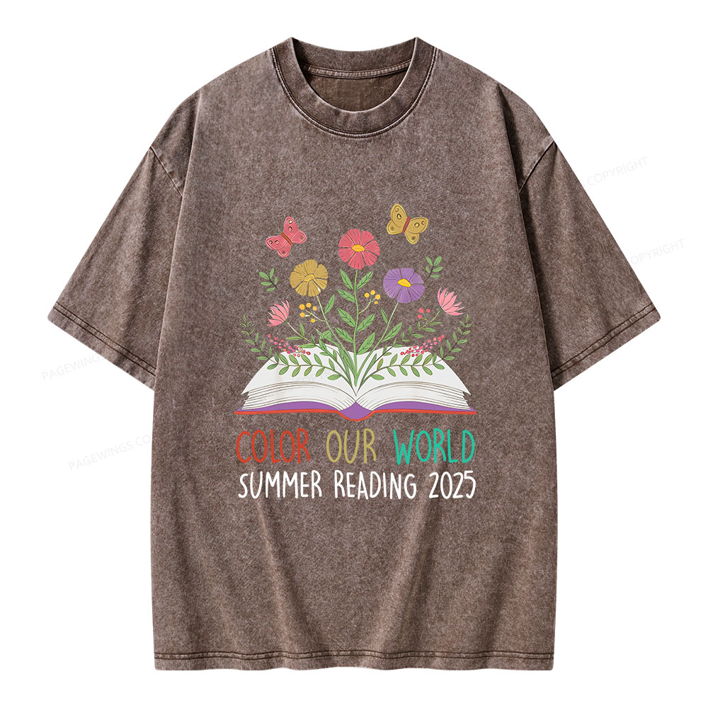 Pagewings Color Our World Summer Reading 2025 Unisex Washed T-shirt