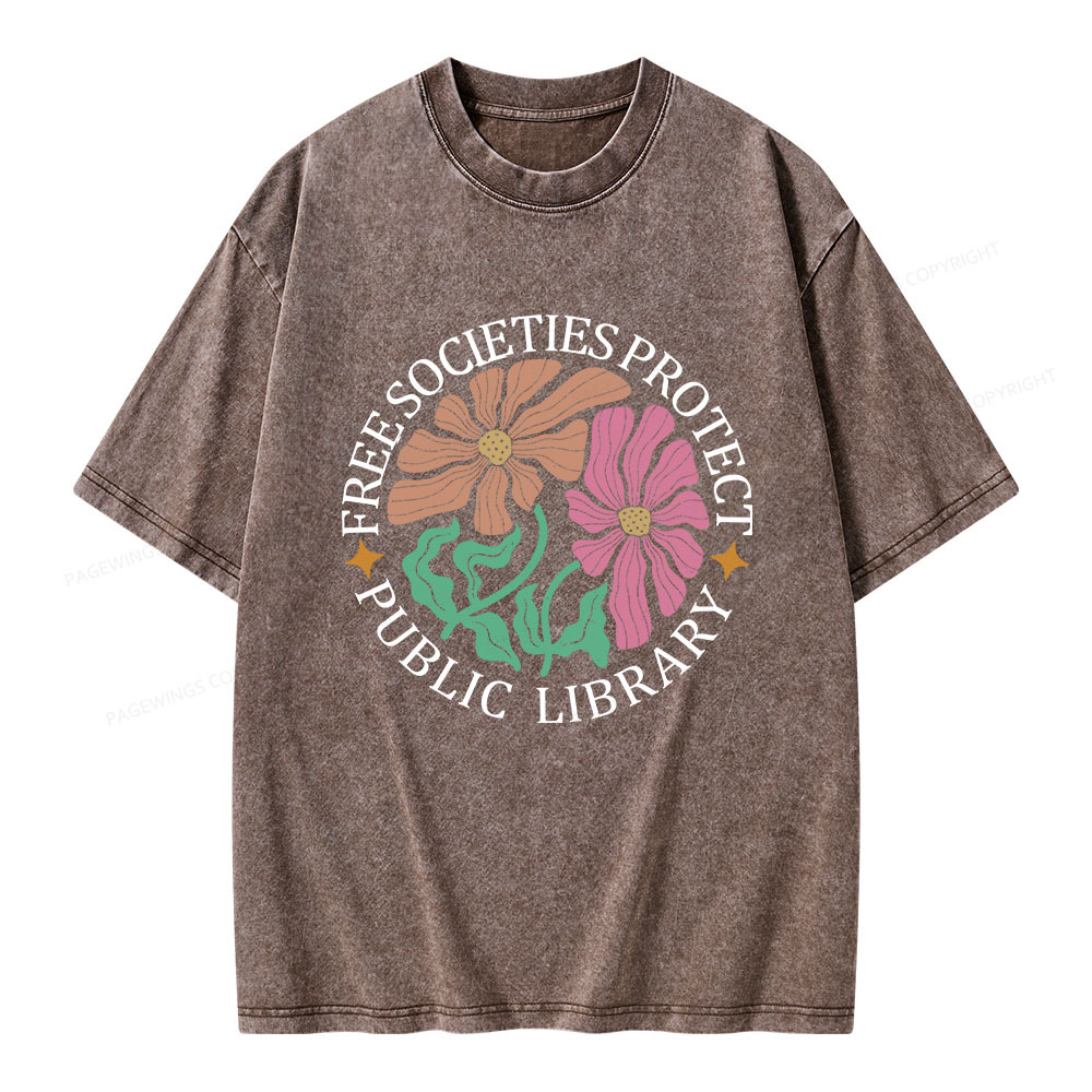 Pagewings Free Societies Protect Public Library Unisex Washed T-shirt