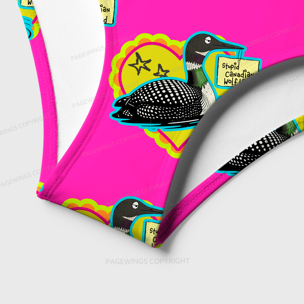 Pagewings Stupid Canadian Wolf Bird One-Piece Swimsuit 