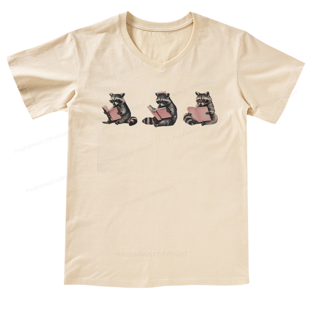 Pagewings Funny Raccoon Bookish Gift V-neck T-shirt