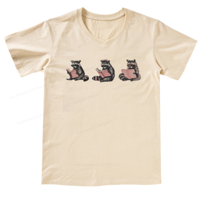 Pagewings Funny Raccoon Bookish Gift V-neck T-shirt