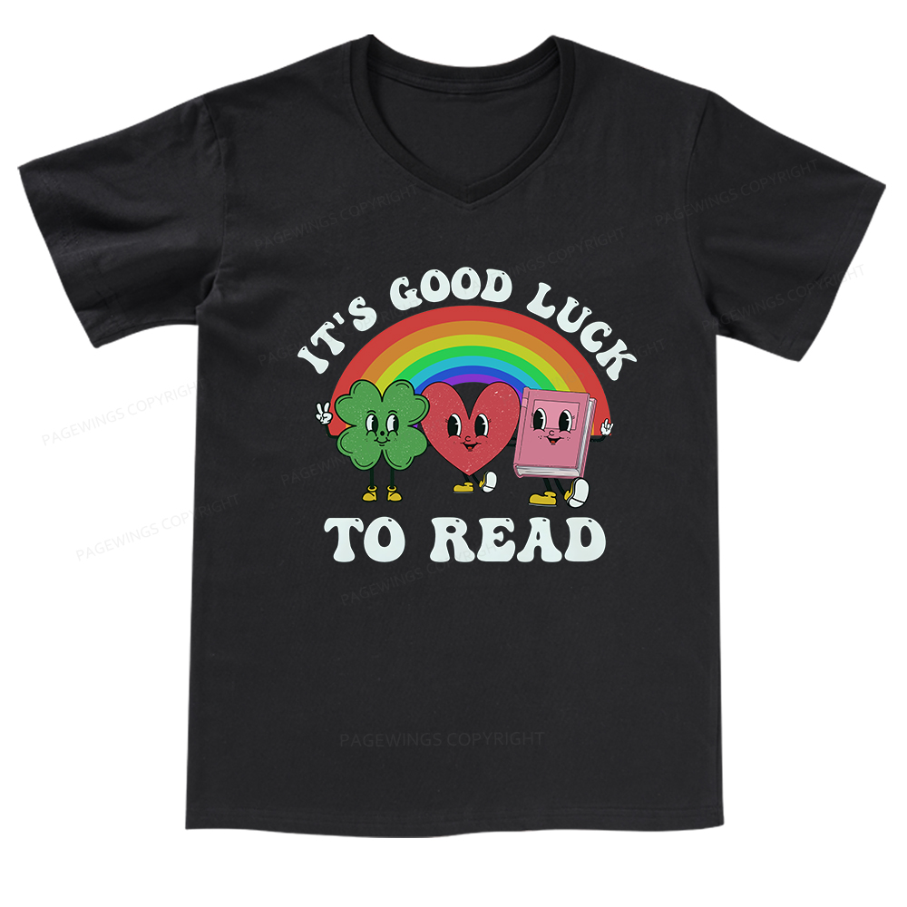 Pagewings St. Patrick's Day Librarian V-neck T-shirt