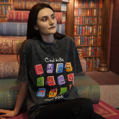 Pagewings Cool Kids Read Books Unisex Washed T-shirt