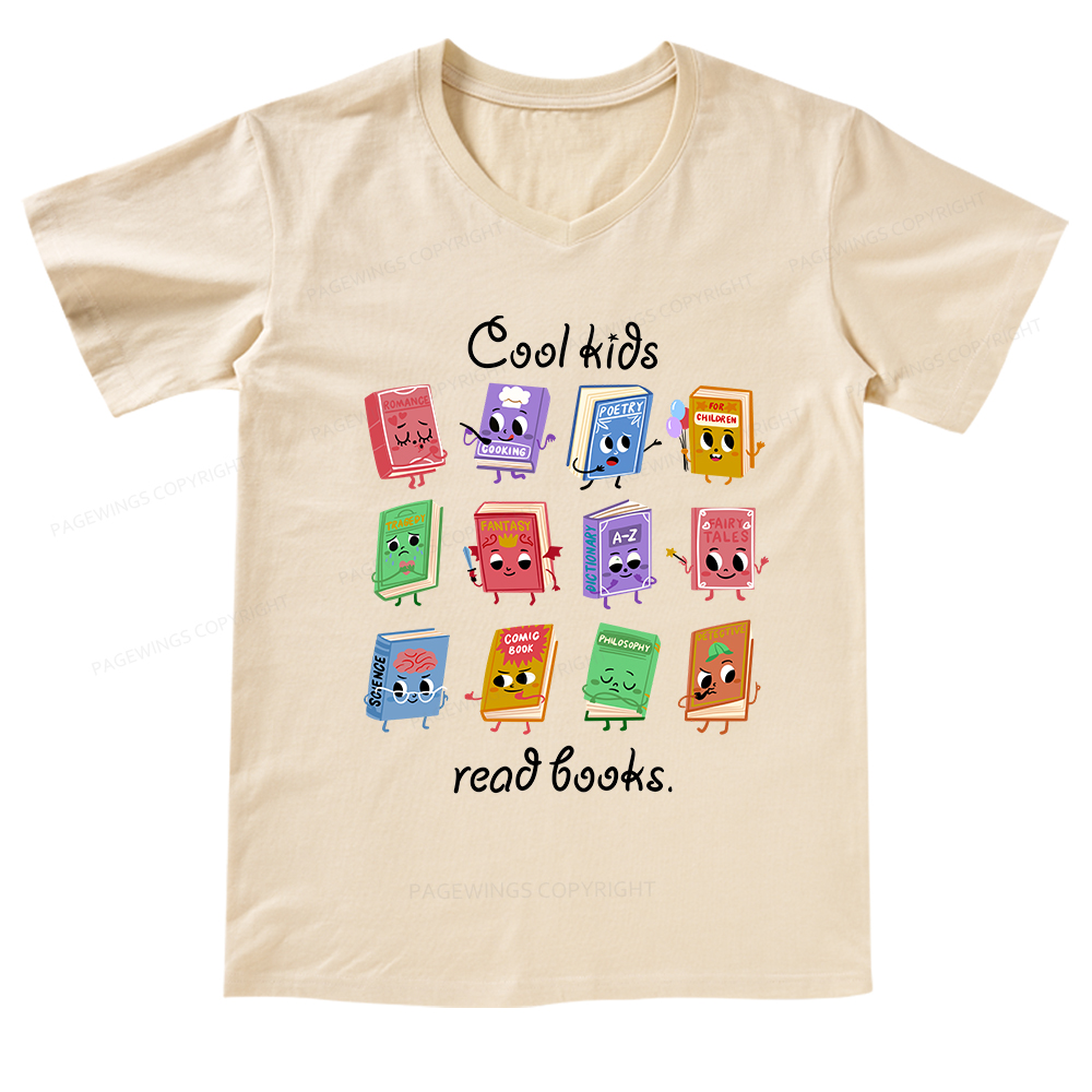 PagewingsCool Kids Read Books Gift V-neck T-shirt
