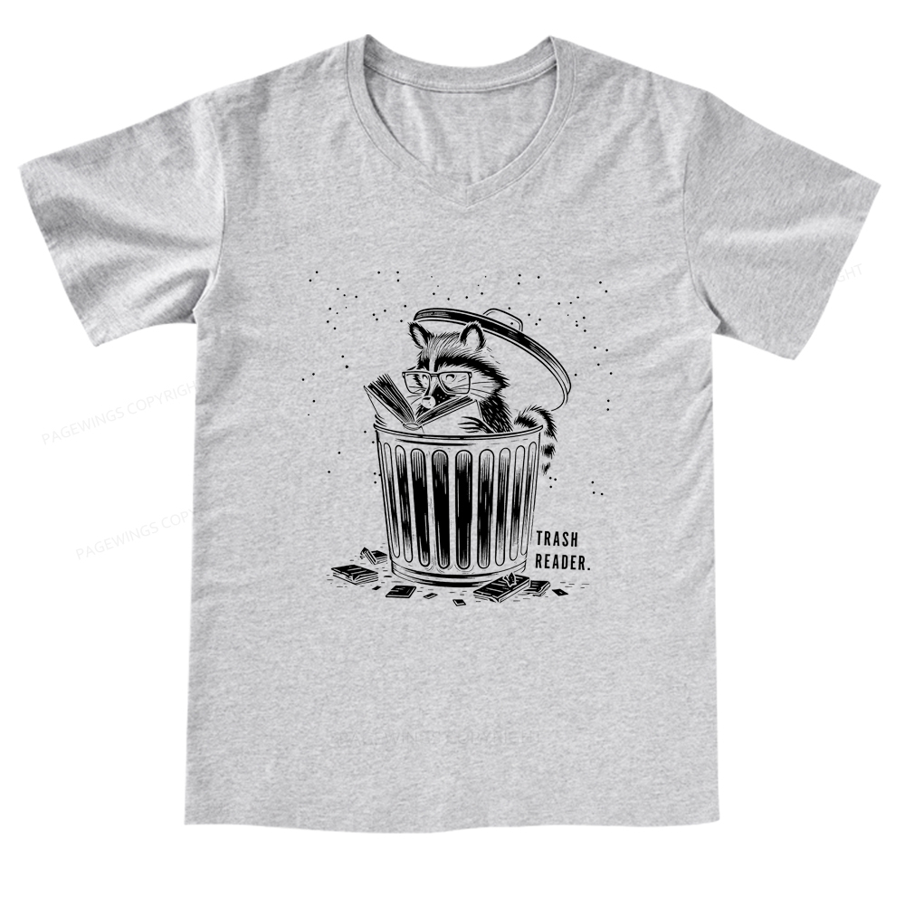Pagewings Trash Reader Raccoon - Book Quote V-neck T-shirt
