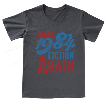 Pagewings Make 1984 Fiction Again Solid and Distressed V-neck T-shirt