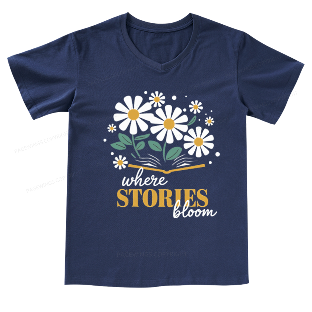Pagewings Where Stories Bloom V-neck T-shirt