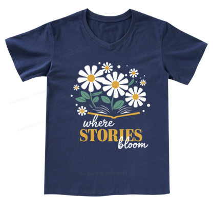 Pagewings Where Stories Bloom V-neck T-shirt