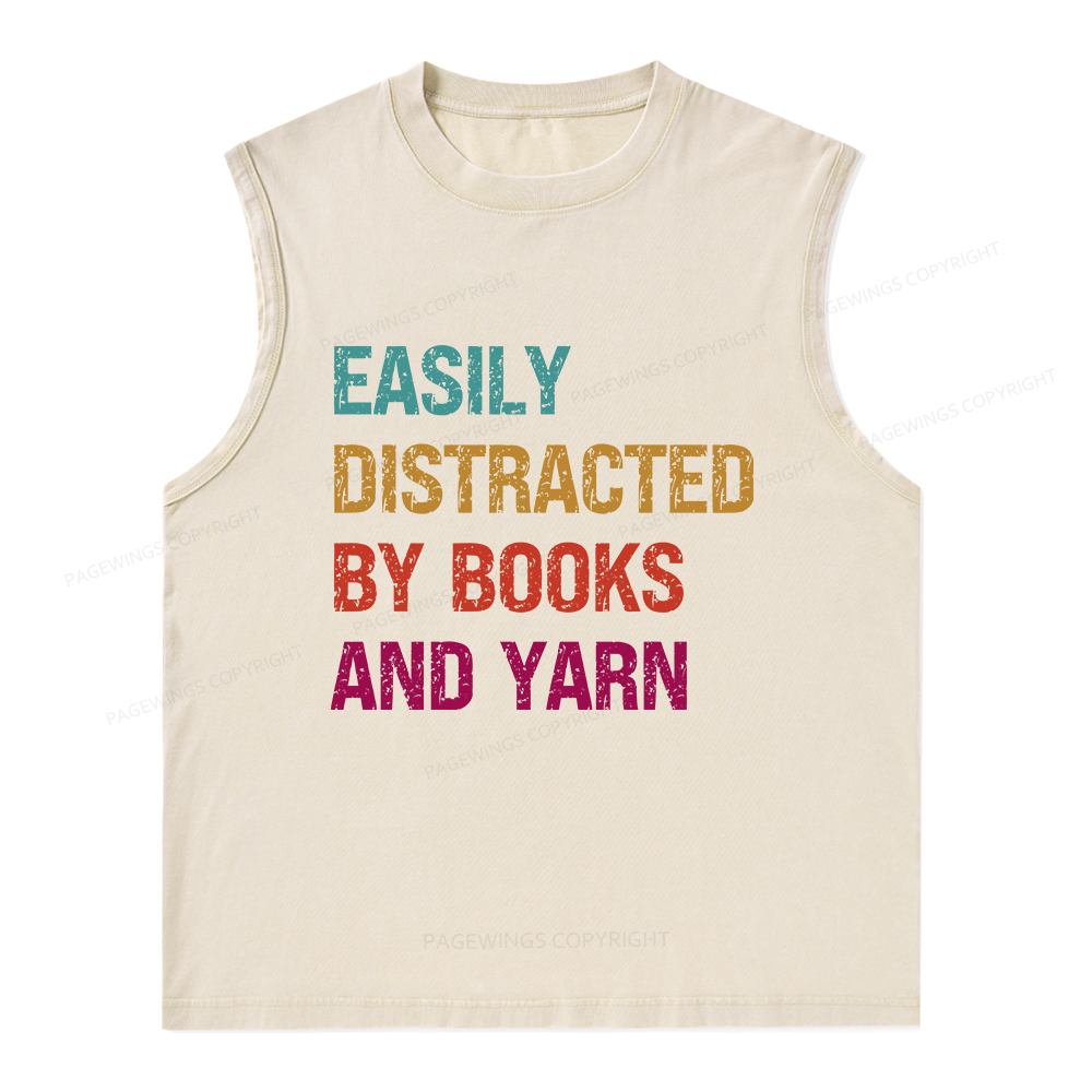 Pagewings Easily Distracted By Books And Yarn Unisex Washed Tank Top
