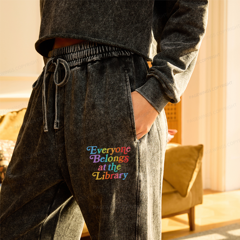 Pagewings Everyone belongs at the library Unisex Washed Sweatpants