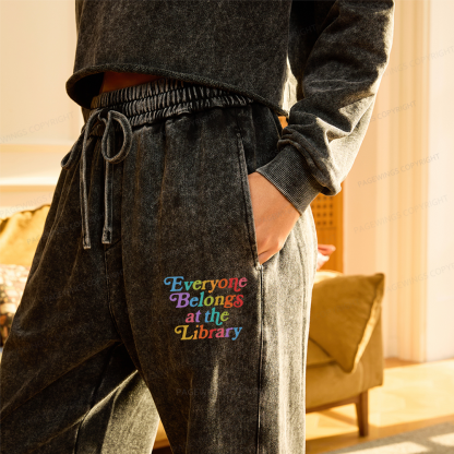 Pagewings Everyone belongs at the library Unisex Washed Sweatpants