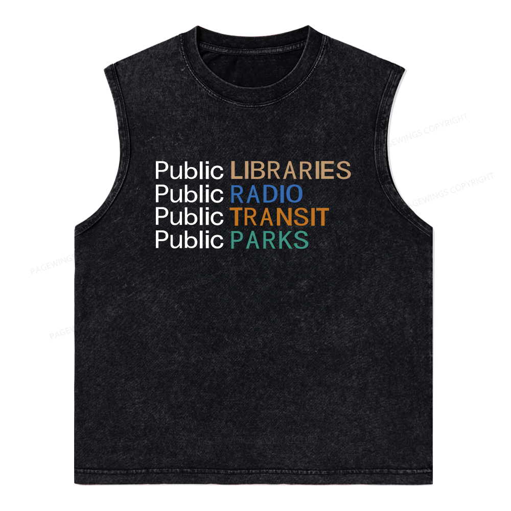 Pagewings Public Libraries Radio Transit Parks Unisex Washed Tank Top