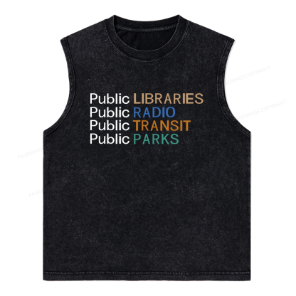 Pagewings Public Libraries Radio Transit Parks Unisex Washed Tank Top