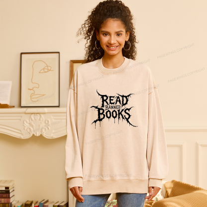 Pagewings Read Banned Books Unisex Washed Sweatshirt