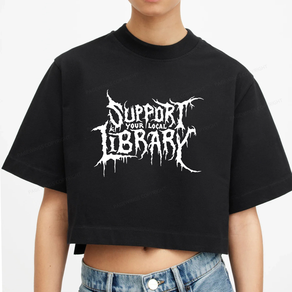 Pagewings Support Your Local Library Women Crop Tops