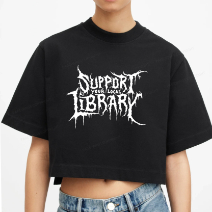 Pagewings Support Your Local Library Women Crop Tops