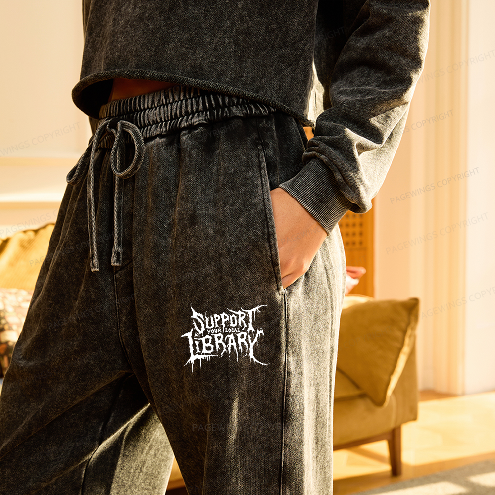 Pagewings Support Your Local Library Unisex Washed Sweatpants