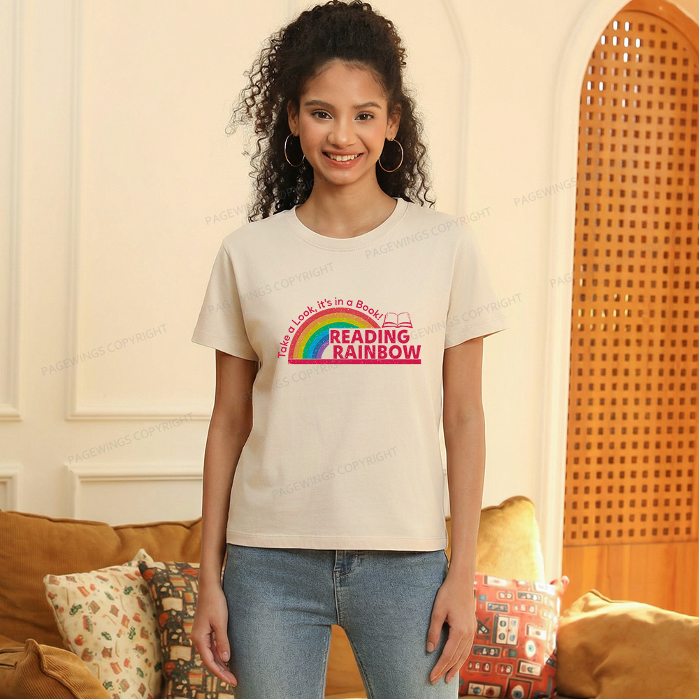 Pagewings Reading With Rainbow Women's Washed T-shirt