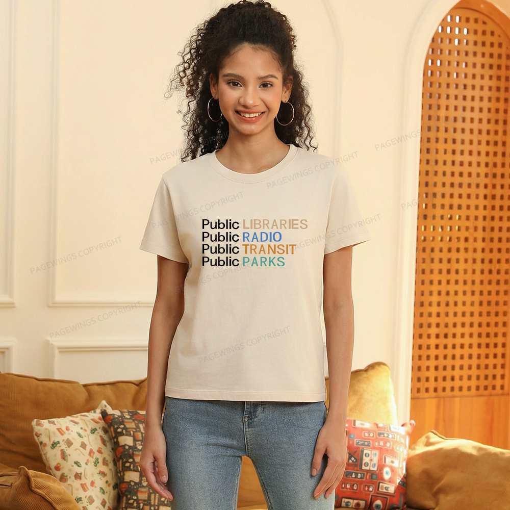 Pagewings Public Libraries Radio Transit Parks Women's Washed T-shirt