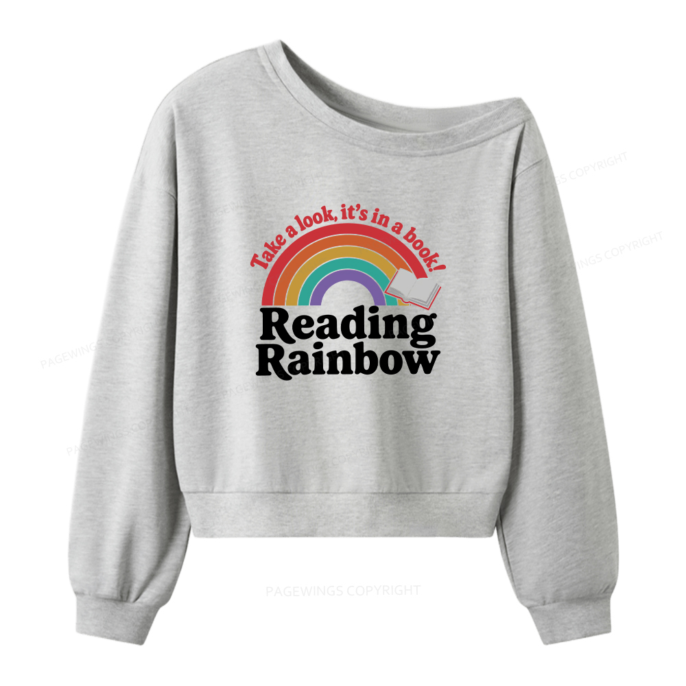 Pagewings Reading With Rainbow Women Off Shoulder Sweatshirt