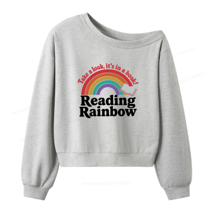 Pagewings Reading With Rainbow Women Off Shoulder Sweatshirt
