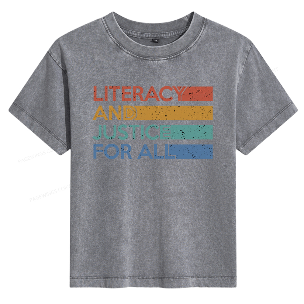 Pagewings Literacy and Justice For All Women's Washed T-shirt