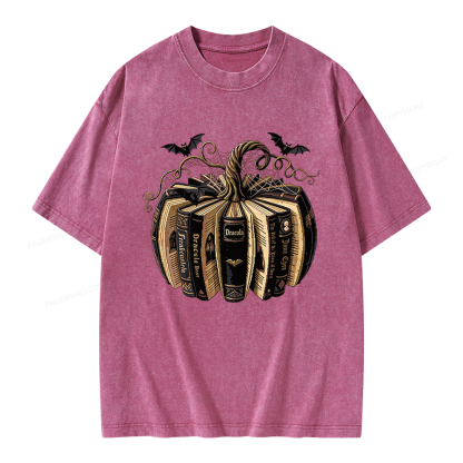 Pagewings Gothic Book Pumpkin Unisex Washed T-shirt