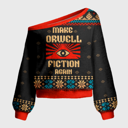 Pagewings Make Orwell Fiction Again Off Shoulder Ugly Knit Sweater