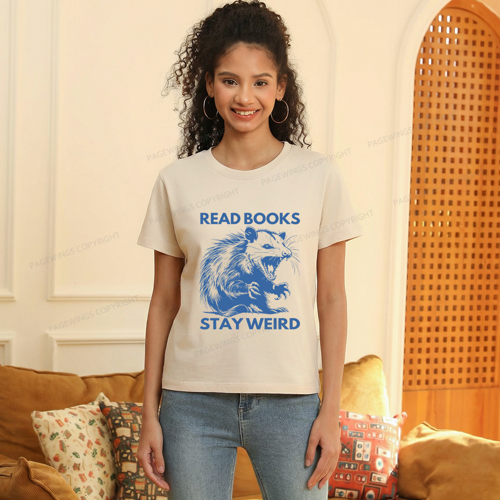 Pagewings Read Books Stay Weird Women's Washed T-shirt
